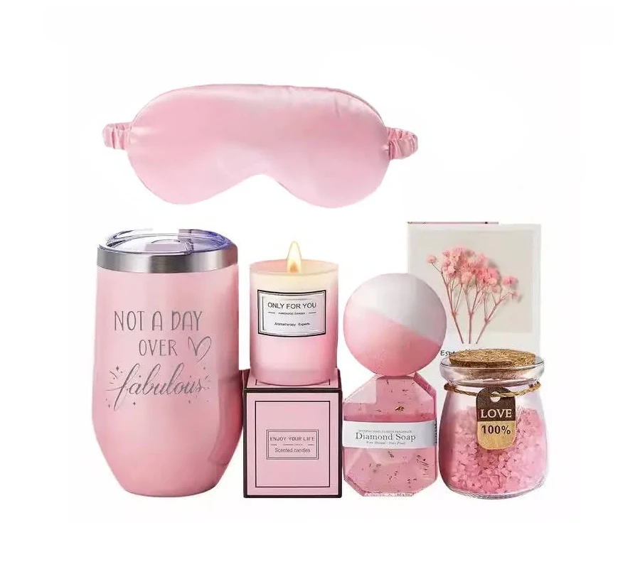 Gift box with bath bombs, face scrub, soap and bath beads
